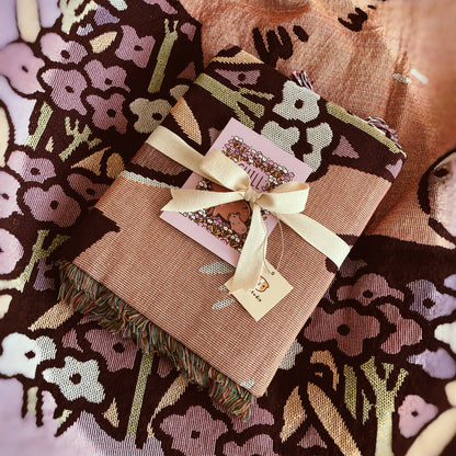 "Chill" Capybaras and Flowers Woven Pink Blanket