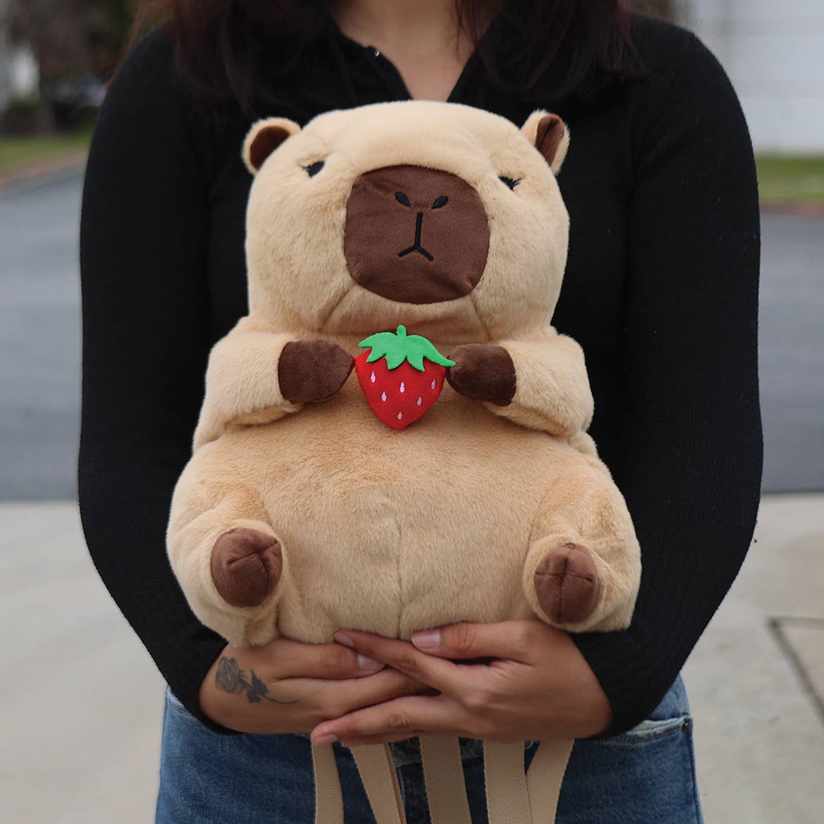 Strawberry Capybara Plush Backpack
