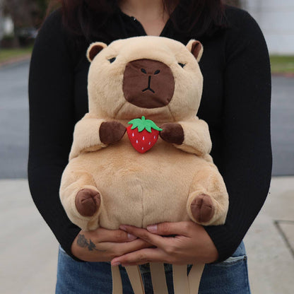 Strawberry Capybara Plush Backpack