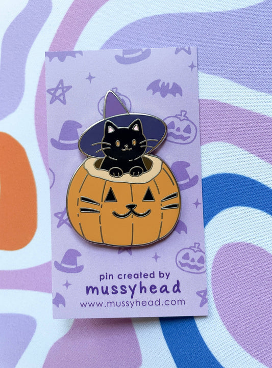 Witch Cat and Pumpkin Enamel Pin