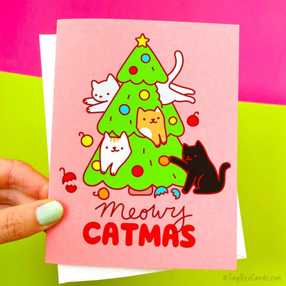 "Meowy Catmas" Cat Lover Christmas Card