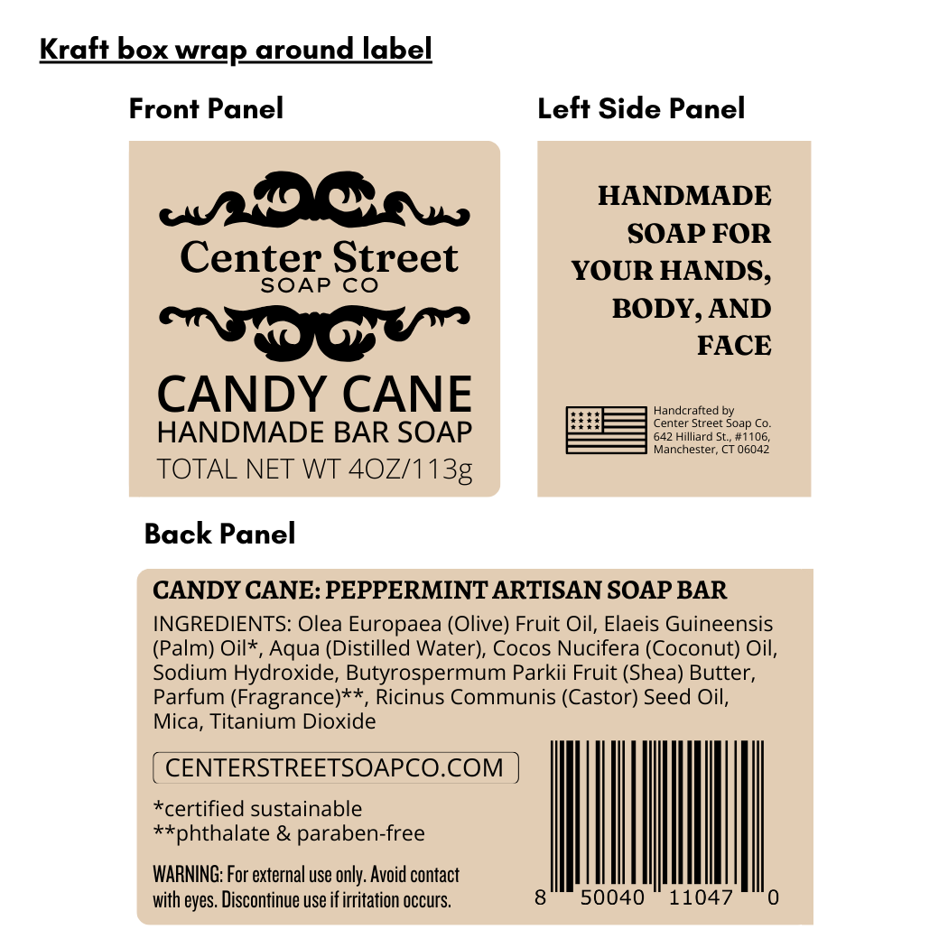"Candy Cane" Christmas Handmade Bar Soap
