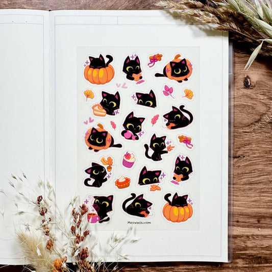 Black Cat and Pumpkin Clear Sticker Sheet