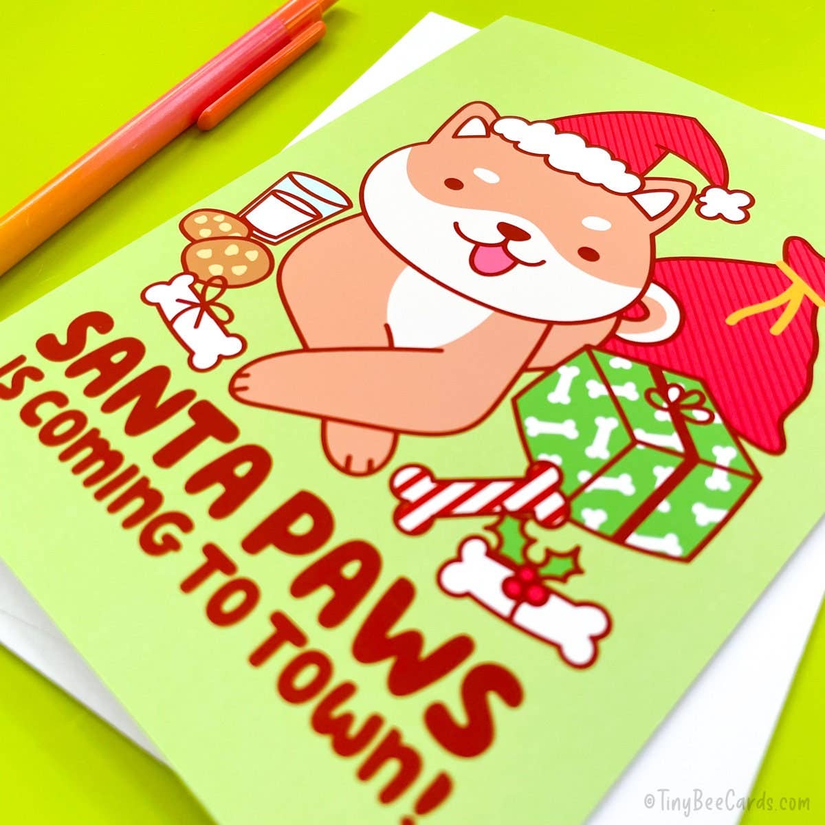 "Santa Paws is Coming to Town" Shiba Inu Christmas Card