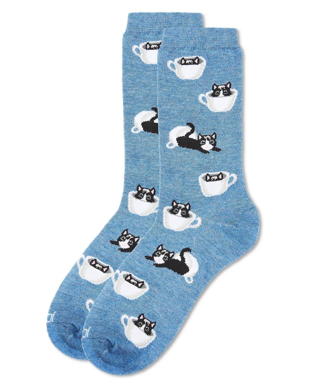 "Cup o' Cats" Coffee & Cats Bamboo Blend Crew Socks